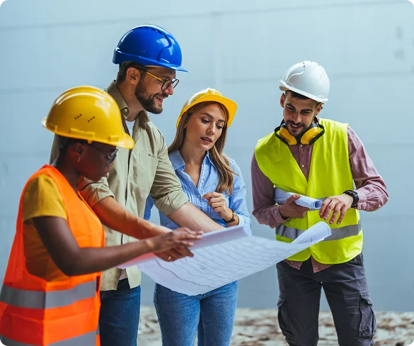 construction team looking at plan together