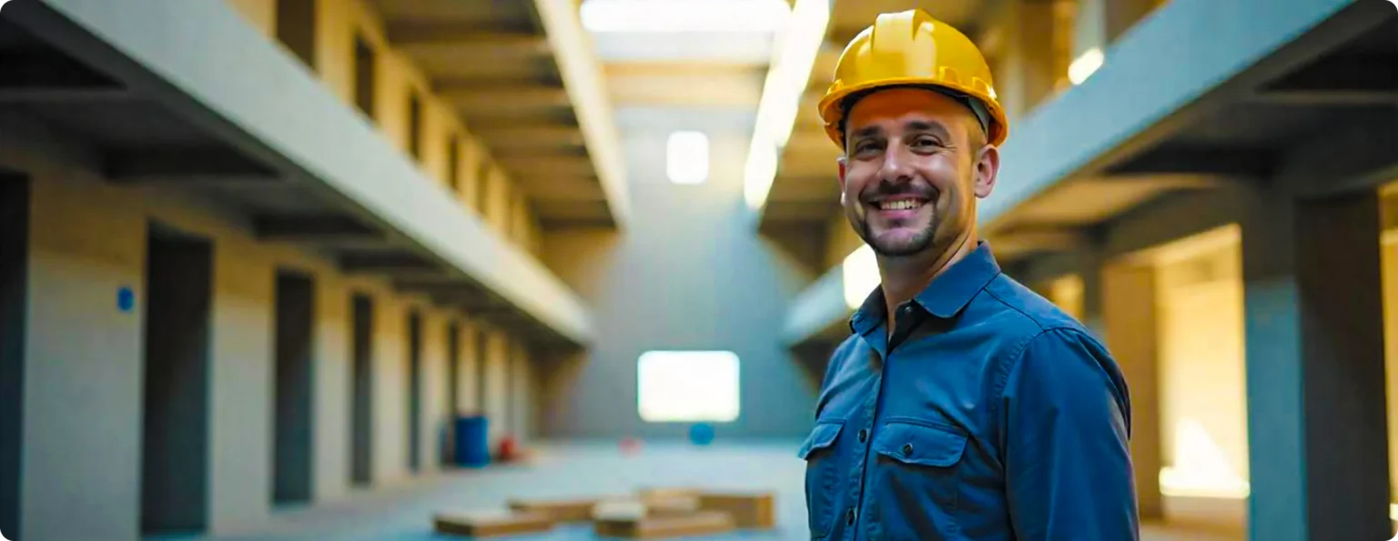 smiling man wearing a yellow helmet