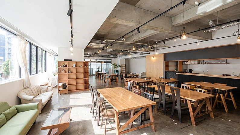 Interior of event space and cafe